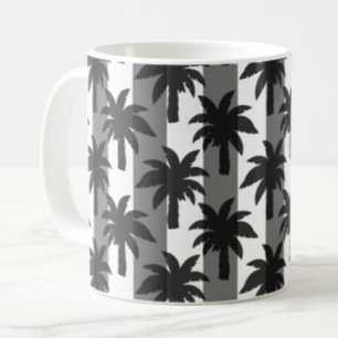Mug Gris Blanc Tropical Palmiers Stripes Design