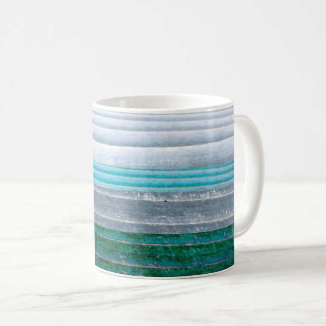 Mug Gris et bleu Turquoise rayé Bois naturel (Devant droit)