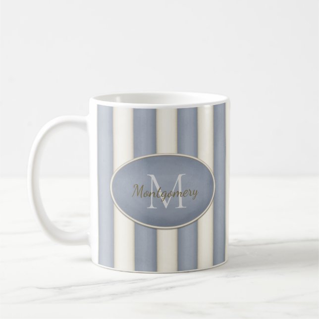 Mug Gris et rayures blanches anciennes Monogramme enca (Gauche)