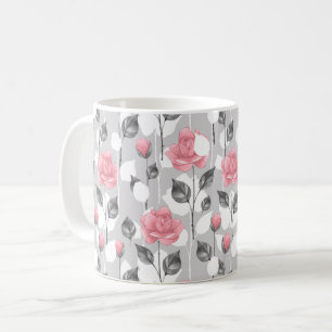 Mug Gris et rose. Motif floral