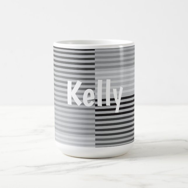 Mug Gris, Noir, Rayures Blanches (Centre)