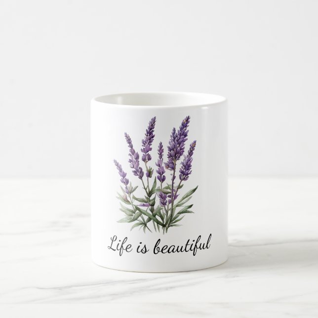 Mug Gris Romantique Fleur de Lavande Violette (Centre)