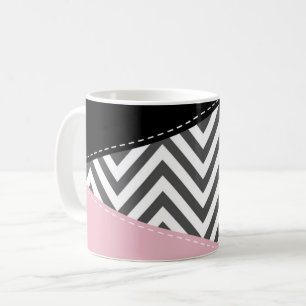 Mug Gris Zigzag, Gris Chevron, Motif Zigzag, Rose