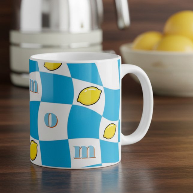 Mug Groovy Lemons Checkerboard Kitchen Kitsch Mom (Groovy Mom Mug with checkerboard and lemons by Darling & May)
