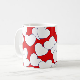 Mug Gros Coeurs D'Amour Blanc Sur Rouge