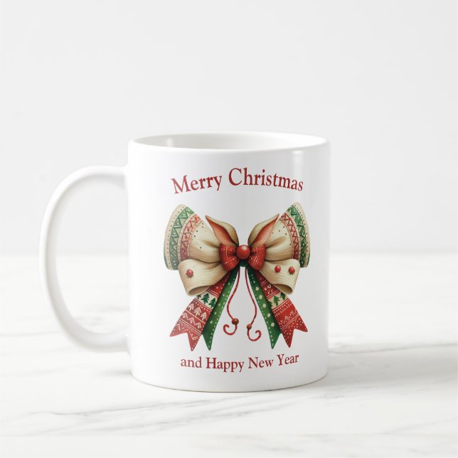 Mug Gros Noël avec arc rustique avec elfes casquette (Gauche)