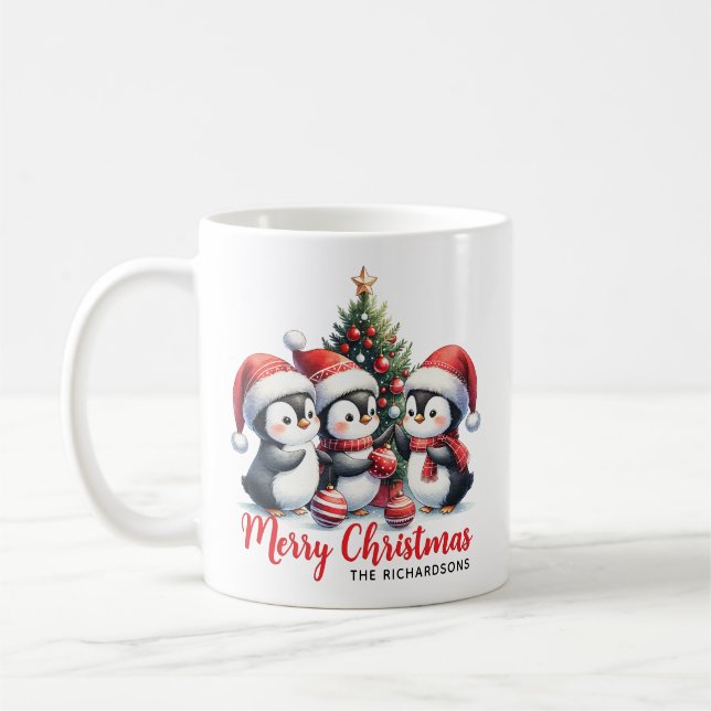 Mug Gros pingouins blanc et rouge Joyeux Noël (Gauche)