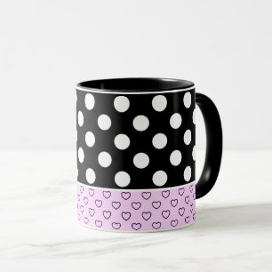 Mug Gros Points Blancs À Café Noir Et Rose Élégants
