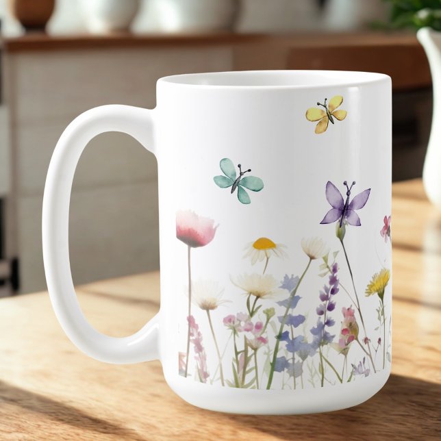 Mug Grosse boue Aquarelle fleurs sauvages et papillons (Créateur téléchargé)