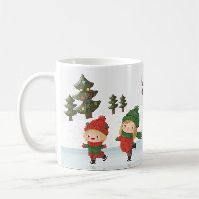 Mug Group of Ice Skating Children at Christmas (Gauche)