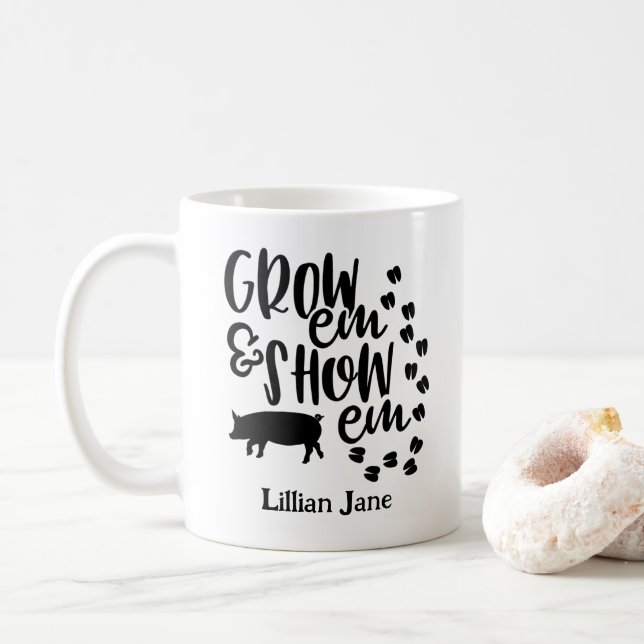 Mug Grow Em Show Em Pig Custom Name (Avec donut)