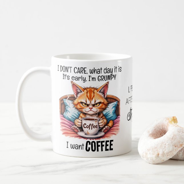 Mug Grumpy Orange Chat Boire Café Drôle Citation (Avec donut)