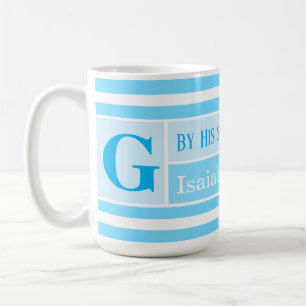 Mug Guérir Bible Verse Bleu et blanc strié initial