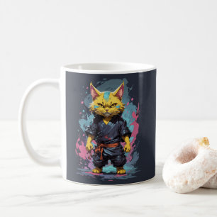Mug Guerrier Chat Ninja Aquarelle Jaune Cool