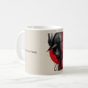 Mug Guerrier samouraï à l'encre japonaise Soleil rouge