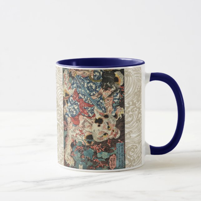 Mug GUERRIÈRE JAPONAISE TUANT UN CHAT MONSTREUX Ukiyoe (Droite)