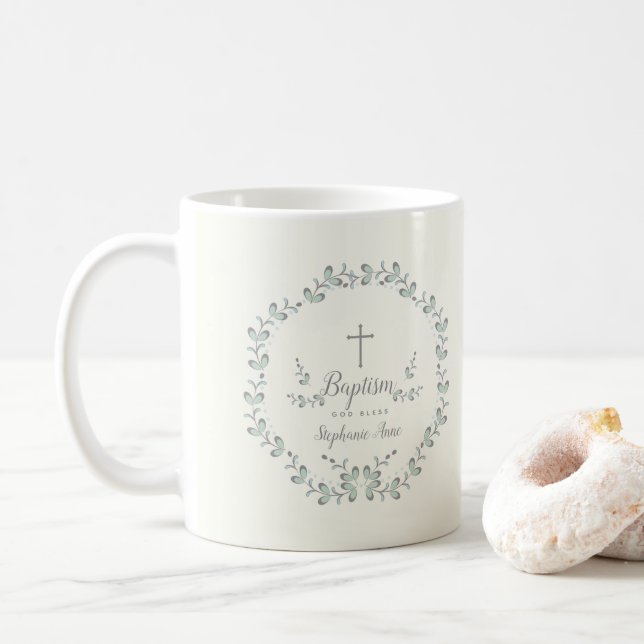 Mug Guirlande bleue et verte de baptême de feuille (Avec donut)