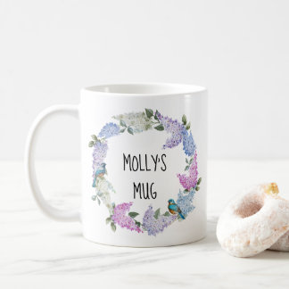 Mug Guirlande et oiseaux bleus lilas pourpres de