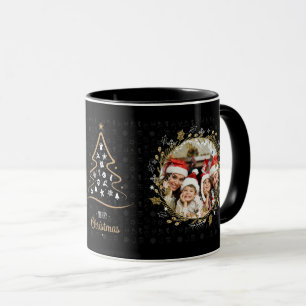 Mug Guirlandes noires élégantes de Noël d'argent et