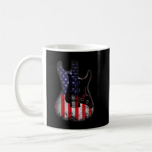 Mug Guitare Rétro Drapeau Américain US en détresse 4 J