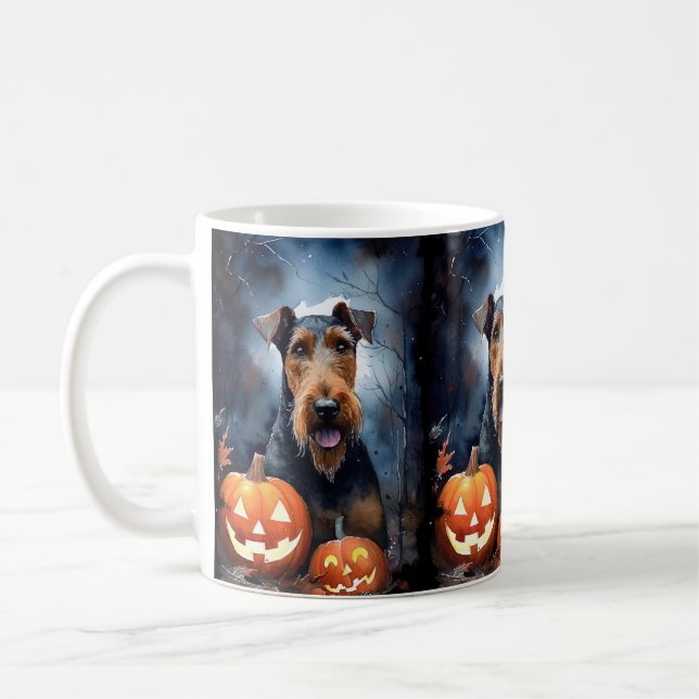 Mug Halloween Airedale Avec Peur Citrouille (Gauche)