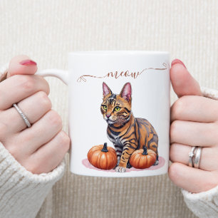 Mug Halloween aquarelle bengale chat avec citrouille