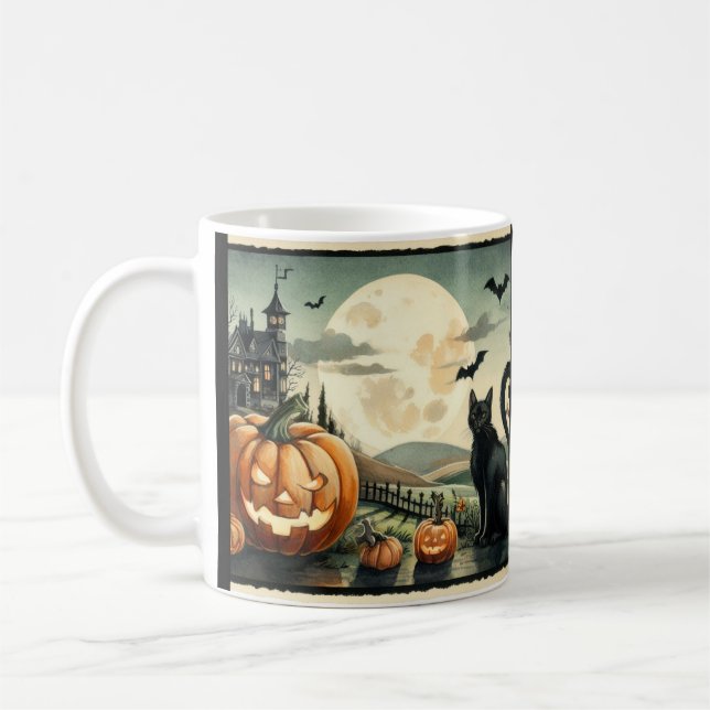Mug Halloween/Automne/Automne/citrouille/chat (Gauche)