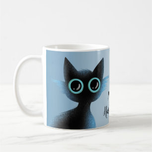 Mug Halloween Big Eyes Black Blue Evil Chat