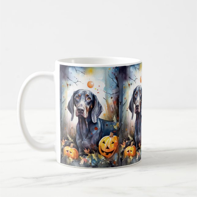Mug Halloween Bluetick Coonhound avec citrouilles épou (Gauche)