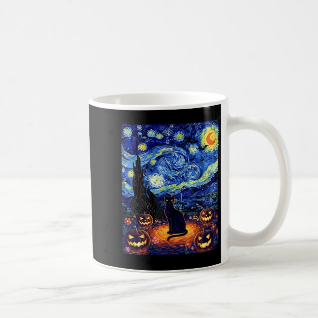 Mug Halloween Chat noir Van Gogh Starry Chat de nuit (Droite)