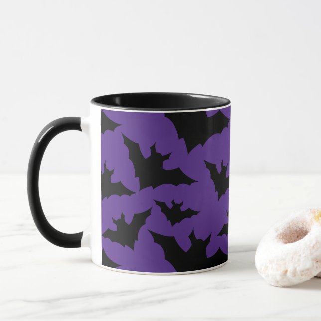 Mug Halloween chauves-souris violet cool éffrayant mot (Avec donut)