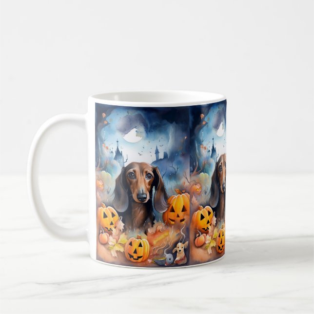 Mug Halloween Dachshund Avec La Peur Citrouille (Gauche)