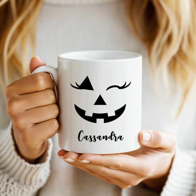 Mug Halloween de visage de Citrouille de Jack-o'-lante (Custom Girly Jack O Lantern Pumpkin Face Halloween Mug)