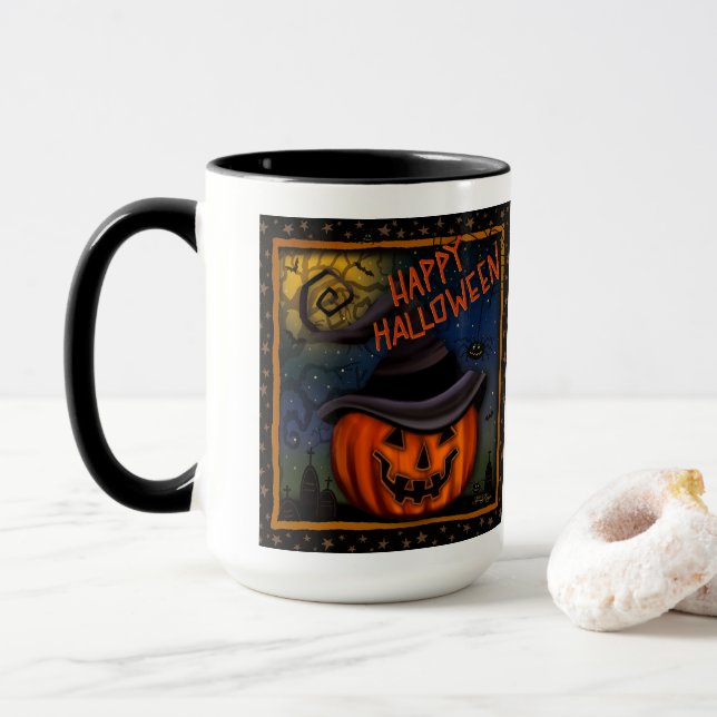 Mug Halloween Éffrayant Jack-o'-lantern personnalisabl (Avec donut)