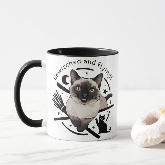 Mug Halloween Elégance : Le chat siamois volant (Avec donut)