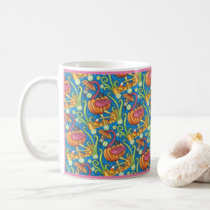 MUG HALLOWEEN FLAMANT ROSE ROSE & CHAT NOIR EN CITROUI