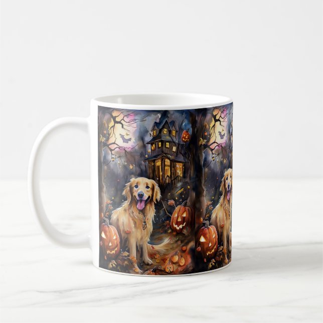 Mug Halloween Golden Retriever avec la peur Citrouille (Gauche)