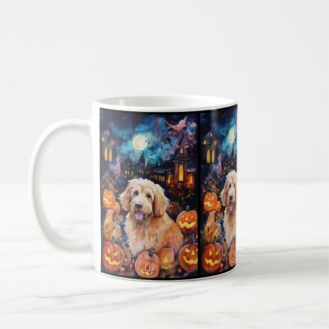 Mug Halloween Goldendoodle avec la peur Citrouille (Gauche)