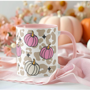 Mug Halloween Leopard rose et blanc Citrouilles