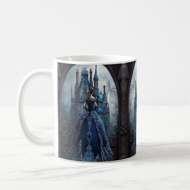 Mug Halloween Maison hantée Bleue nuit effrayant (Gauche)