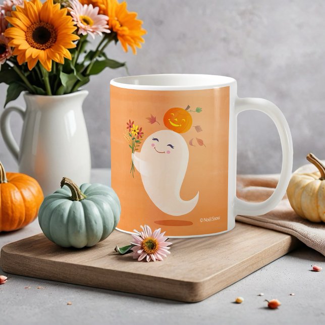 Mug Halloween mignon fantôme et fleurs (Créateur téléchargé)