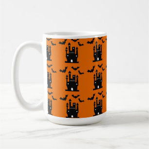 MUG HALLOWEEN ORANGE & BATS NOIRS & MAISONS ÉFFRAYANTE