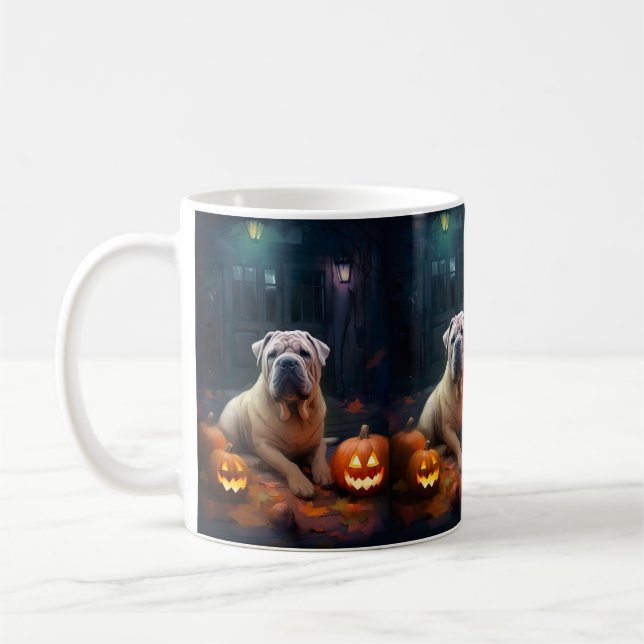 Mug Halloween Shar Pei Avec La Peur Citrouille (Gauche)
