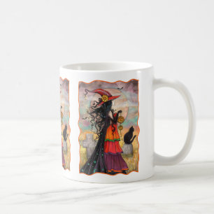Mug Halloween Sorcière et Chat Fantastique Art