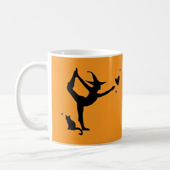 Mug Halloween sorcière Yoga Orange Black Chat Coeur mo (Gauche)