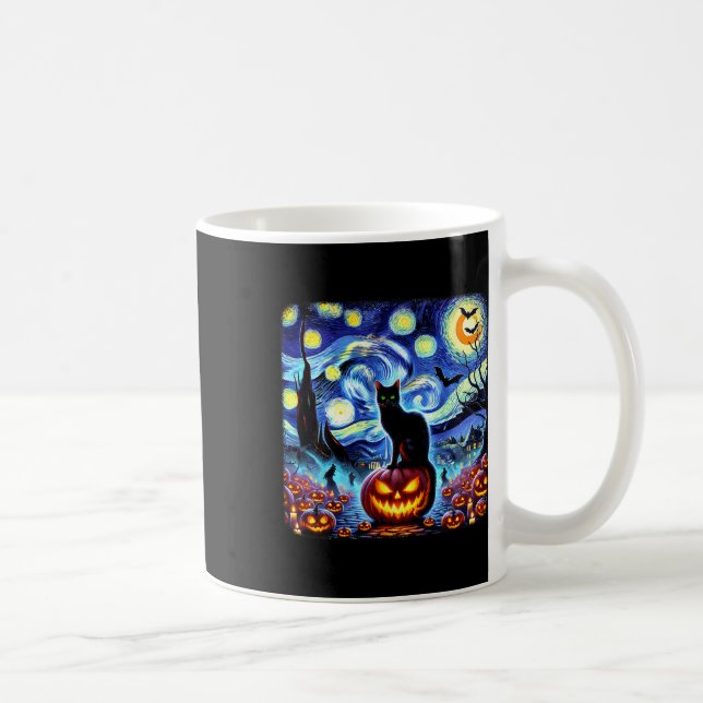 Mug Halloween Van Gogh Starry Night Chat noir Citrouil (Droite)