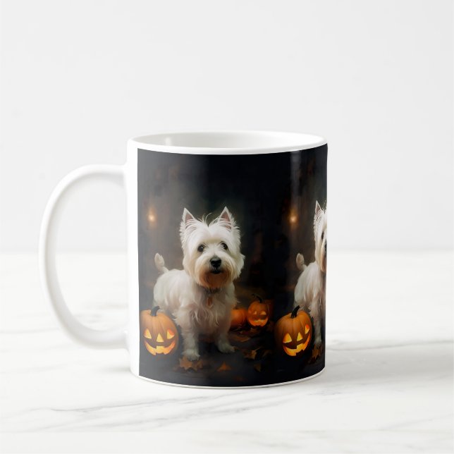 Mug Halloween West Highland White Terrier Citrouilles (Gauche)