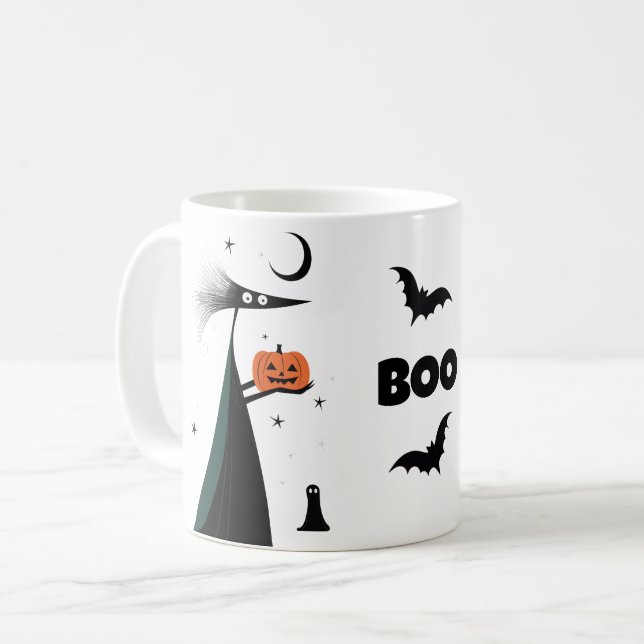 Mug Halloween Whimsical 'BOO!' avec caractère Éffrayan (Devant gauche)