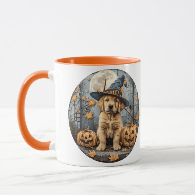 Mug Halloween Witch Golden Retriever Puppy Pumpkins (Gauche)