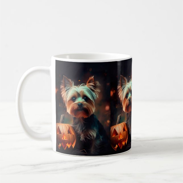 Mug Halloween Yorkshire Terrier Avec La Peur Citrouill (Gauche)